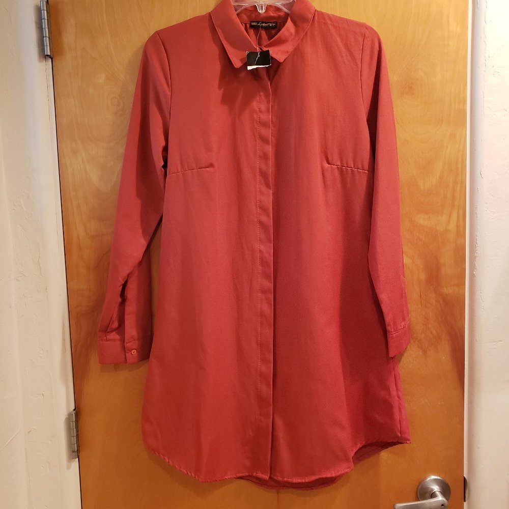 Lustrin Tunic Long Sleeve Blouse Burnt Orange
